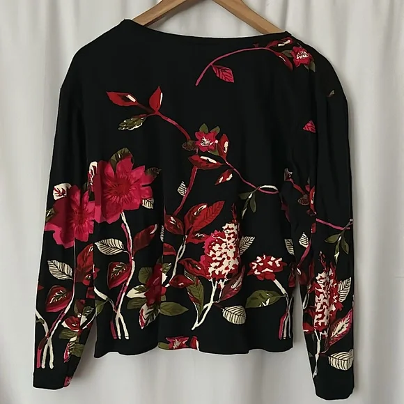 Zachi Gorgeous Black Floral Sequins Beaded Long Sleeve Sweater Top **Sz L** 🌺🌺 - Picture 2 of 5
